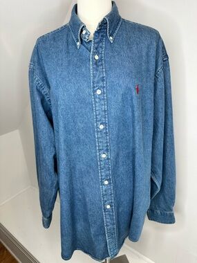90s RALPH LAUREN Blaire Denim Button Down Shirt Vintage Oversized Blue, size L